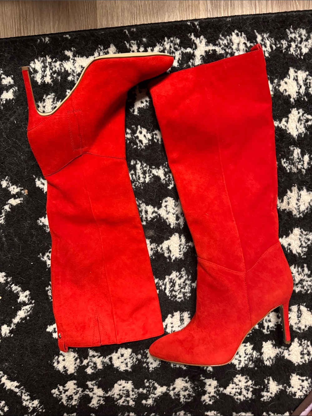 Sam Edelman Red Suede Knee-High Stiletto Boots